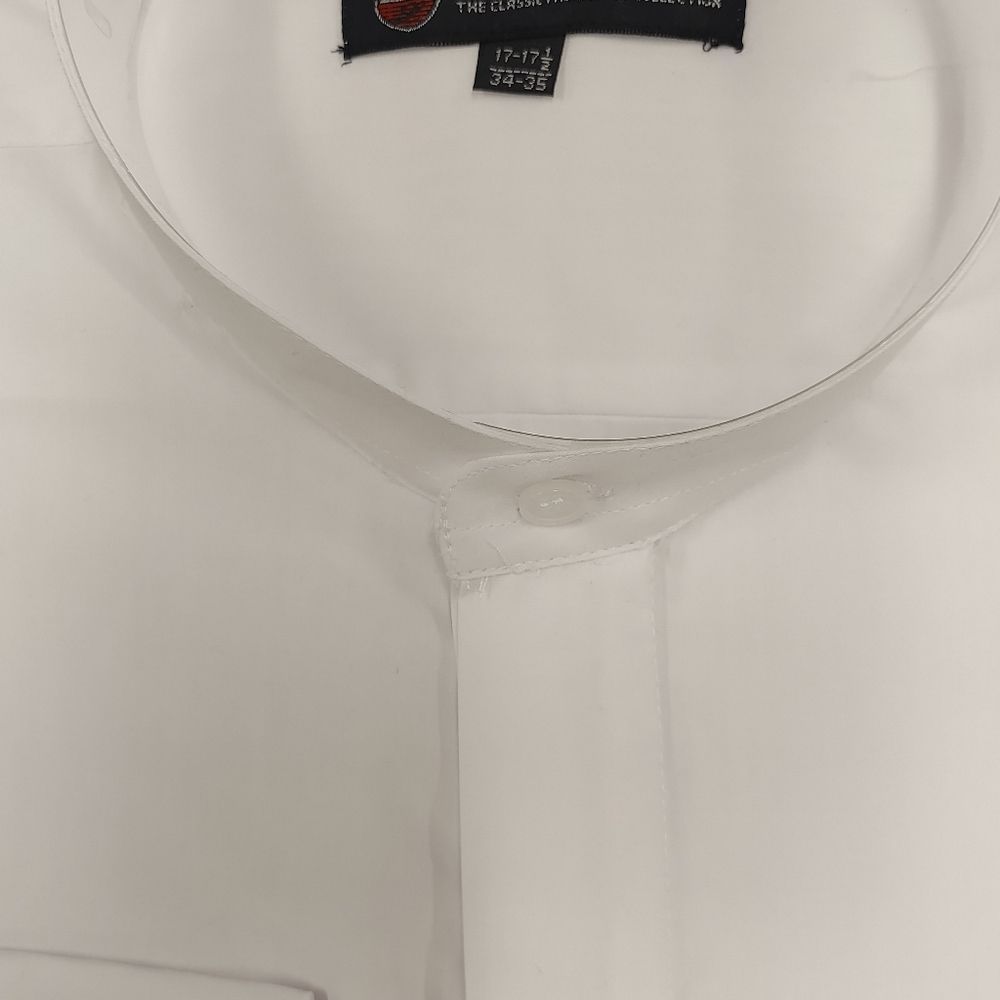 COPY - MEN'S FORTINO LANDI WHITE BANDED COLLAR DRESS SHIRT. REGULAR FIT. - Picture 3 of 4